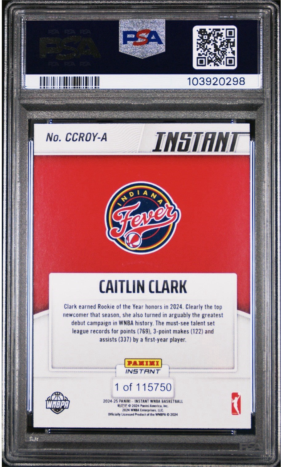 2024-25 Panini Instant WNBA - Caitlin Clark Rookie of the Year 1/115750 PSA 10