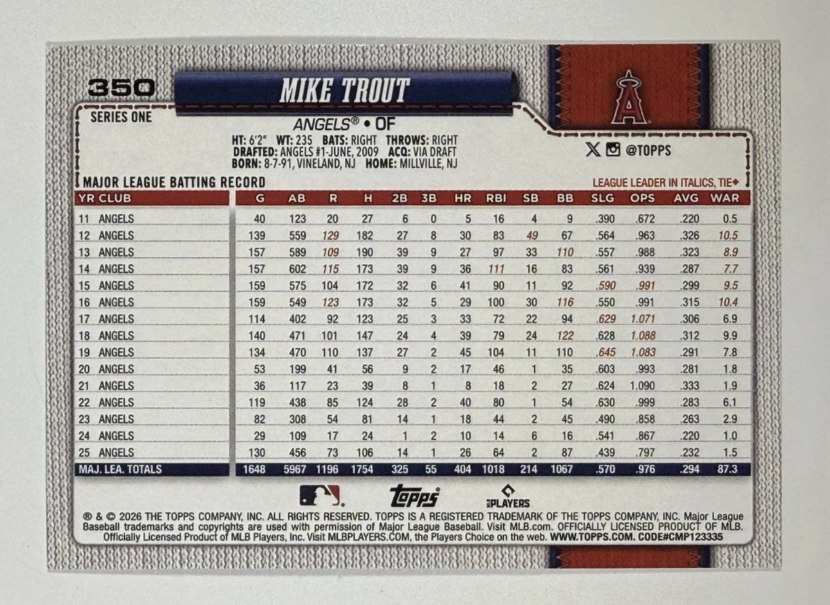2026 Topps Series 1 - Mike Trout #350 Team Color Border