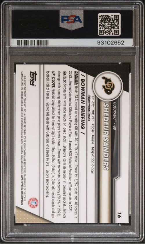 2023 Bowman University Chrome - Shedeur Sanders #16 (RC) PSA10