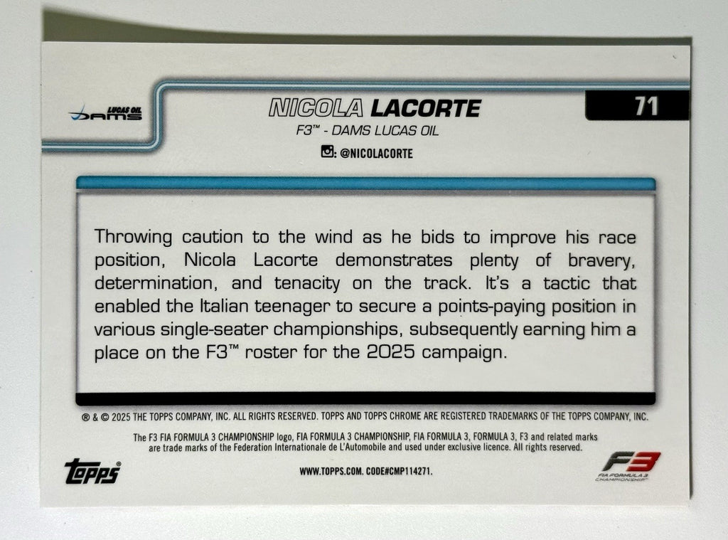 2025 Topps Chrome F1 Nicola Lacorte Red Checkered Refractor 1/5 #71 1st F3