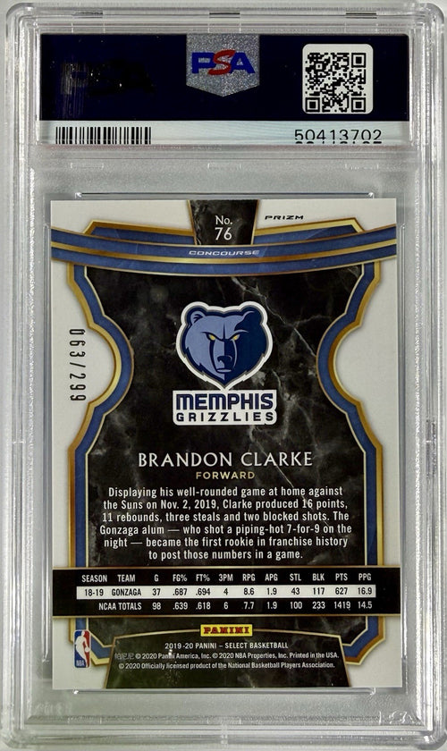 2019-20 Panini Select - Concourse Brandon Clarke #76 Light Blue Prizm /299 (RC)