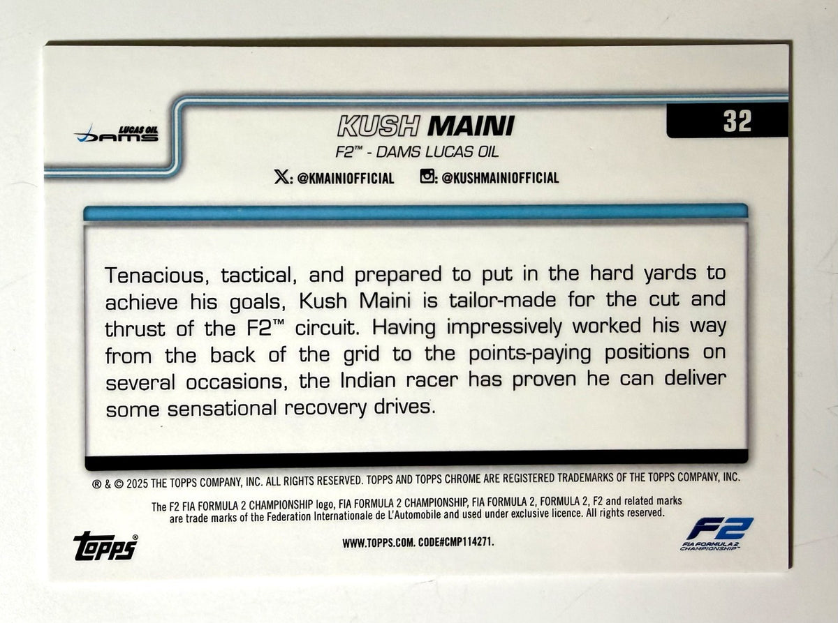 2025 Topps Chrome F1 Orange Logofractor Kush Maini #32 /25