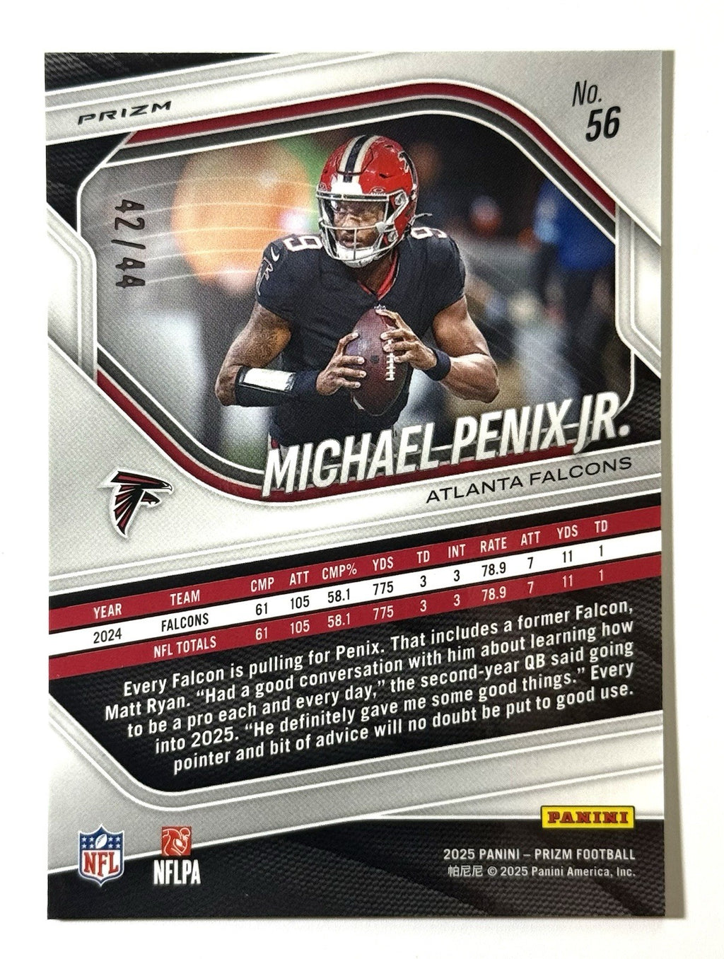 2025 Panini Prizm - Michael Penix Jr. #56 Red & Yellow Prizm /44