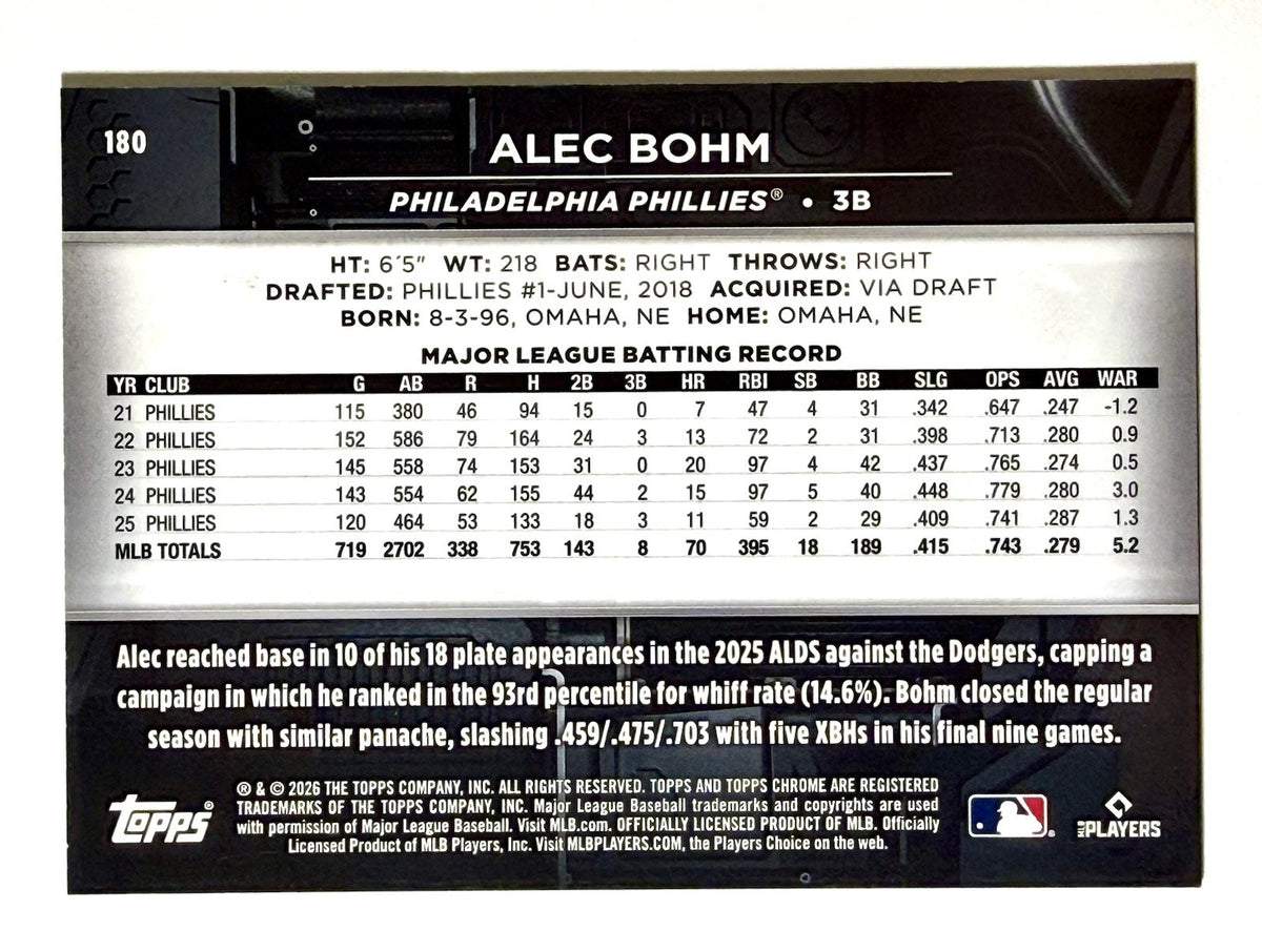 2026 Topps Chrome Black - Alec Bohm #180 Gold Wave Refractor /50