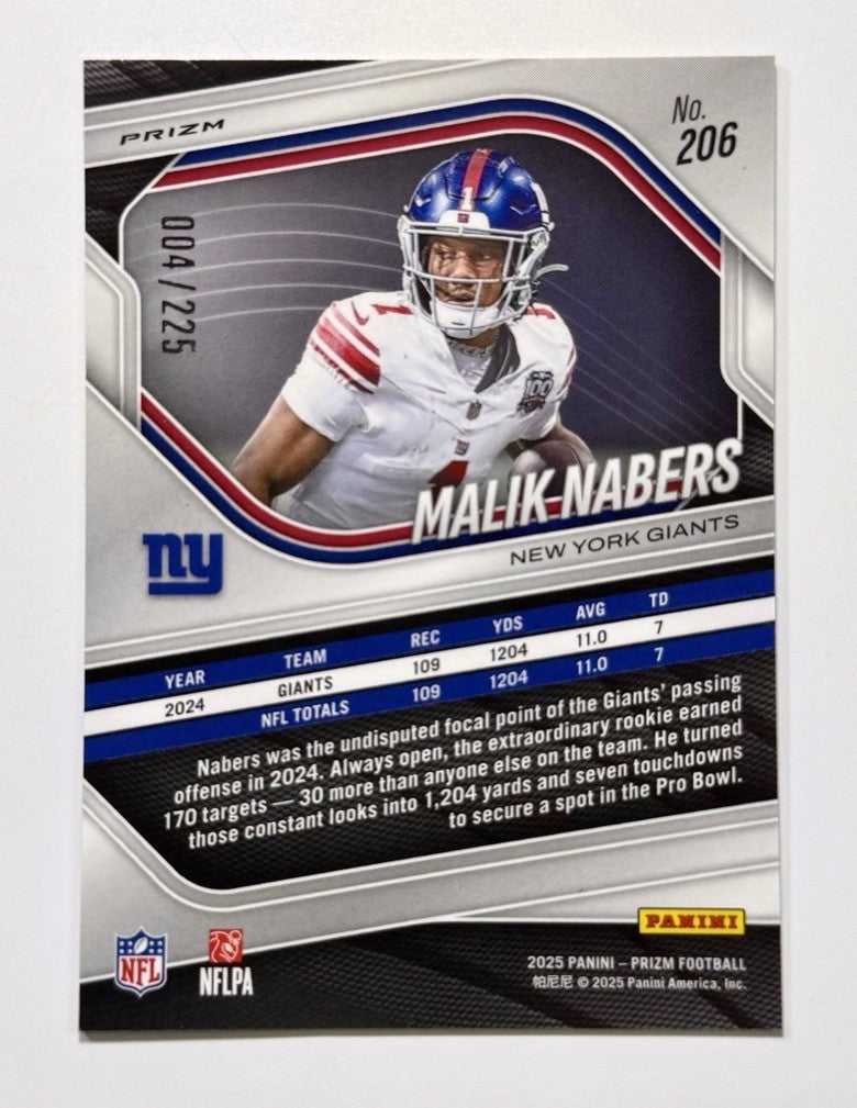 2025 Panini Malik Nabers #206 Purple Ice Prizm /225