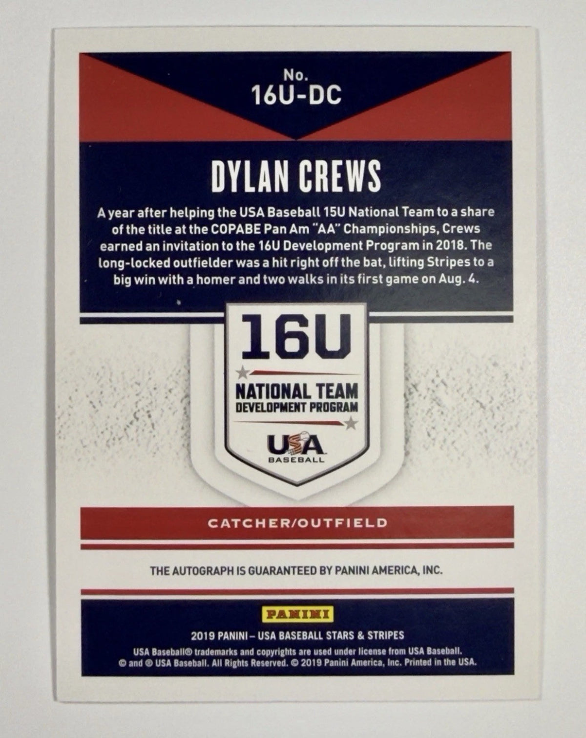 2019 Panini USA Baseball Stars & Stripes - 16u National Team Signatures Dylan...