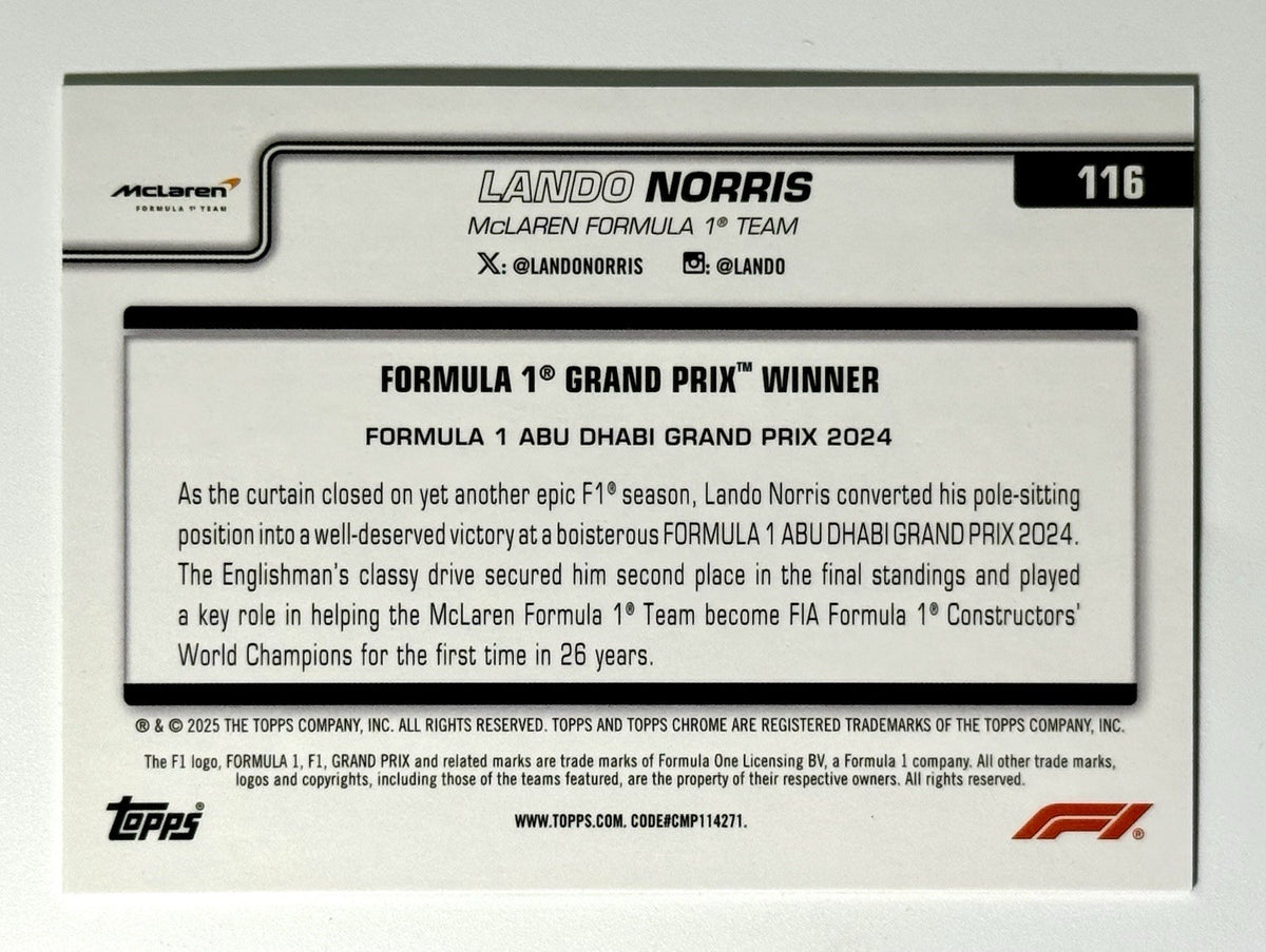 2025 Topps Chrome Formula 1 - Grand Prix Winners Lando Norris #116 F1 75th...