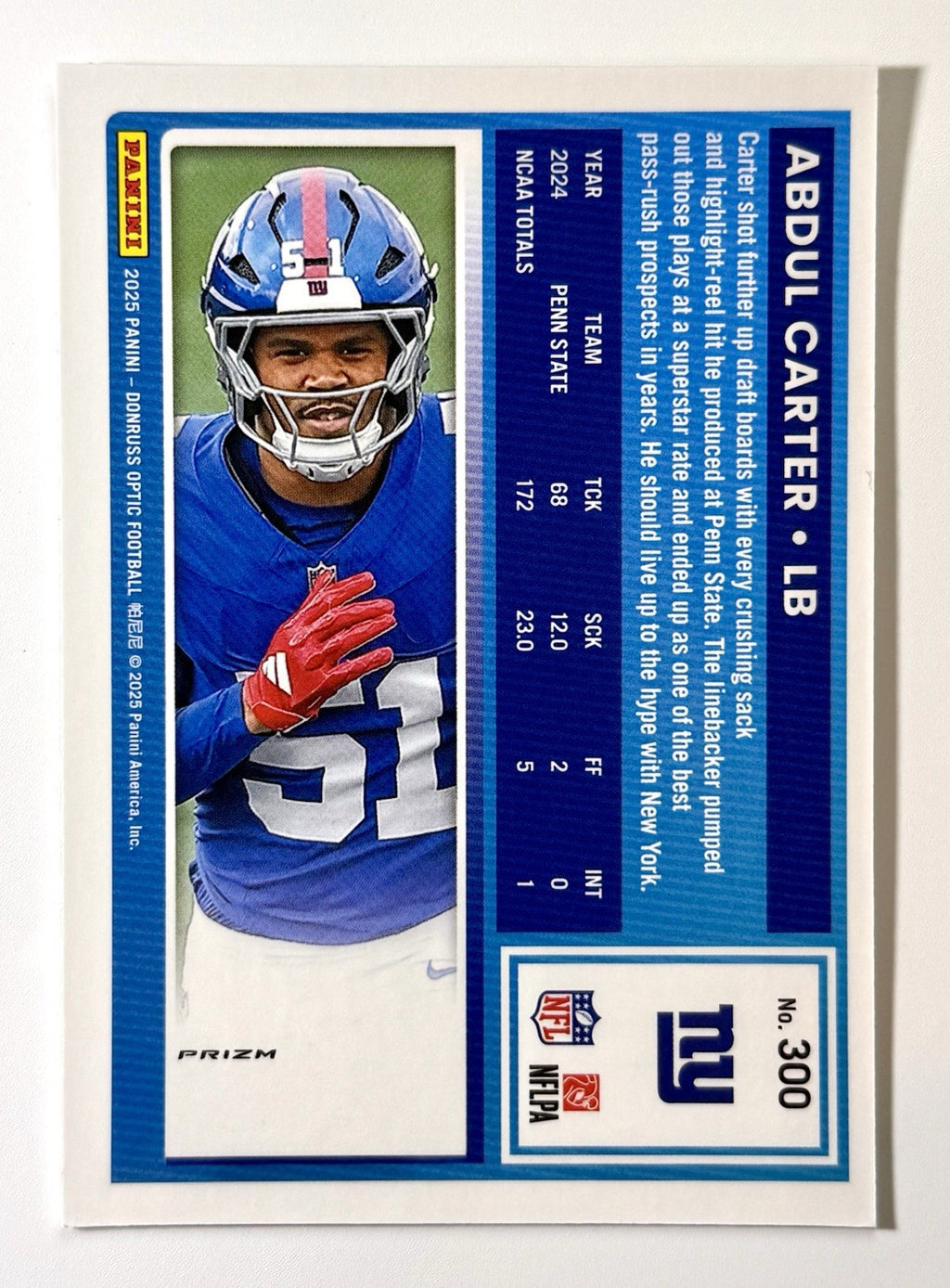 2025 Panini Donruss Optic - Rated Rookie Abdul Carter #300 Freedom Prizm (RC)