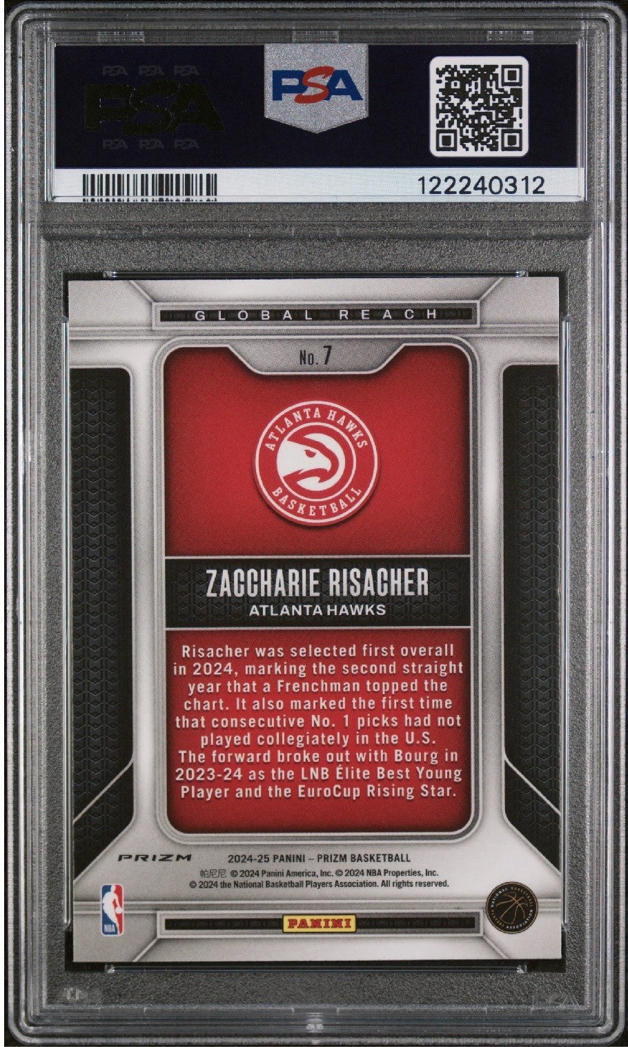 2024-25 Panini Prizm - Global Reach Zaccharie Risacher #7 Silver Prizm (RC)
