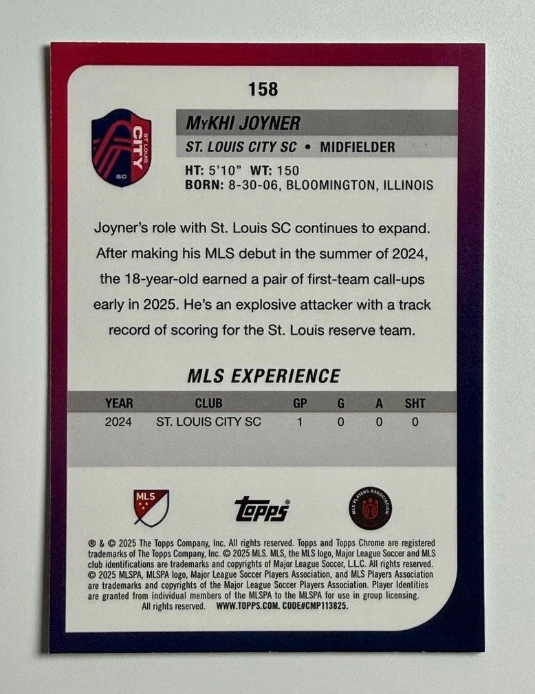 2025 Topps Chrome MLS Mykhi Joyner Aqua Speckle #158 /199